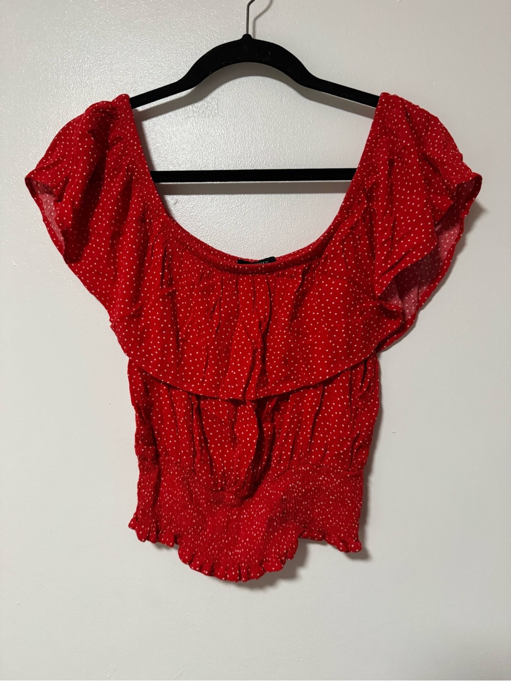 Forever 21 Red Polka Dot Off-Shoulder Ruffle Top